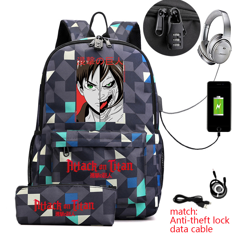 Laptop Backpack Anti Theft - Attack on Titan Anime Print School