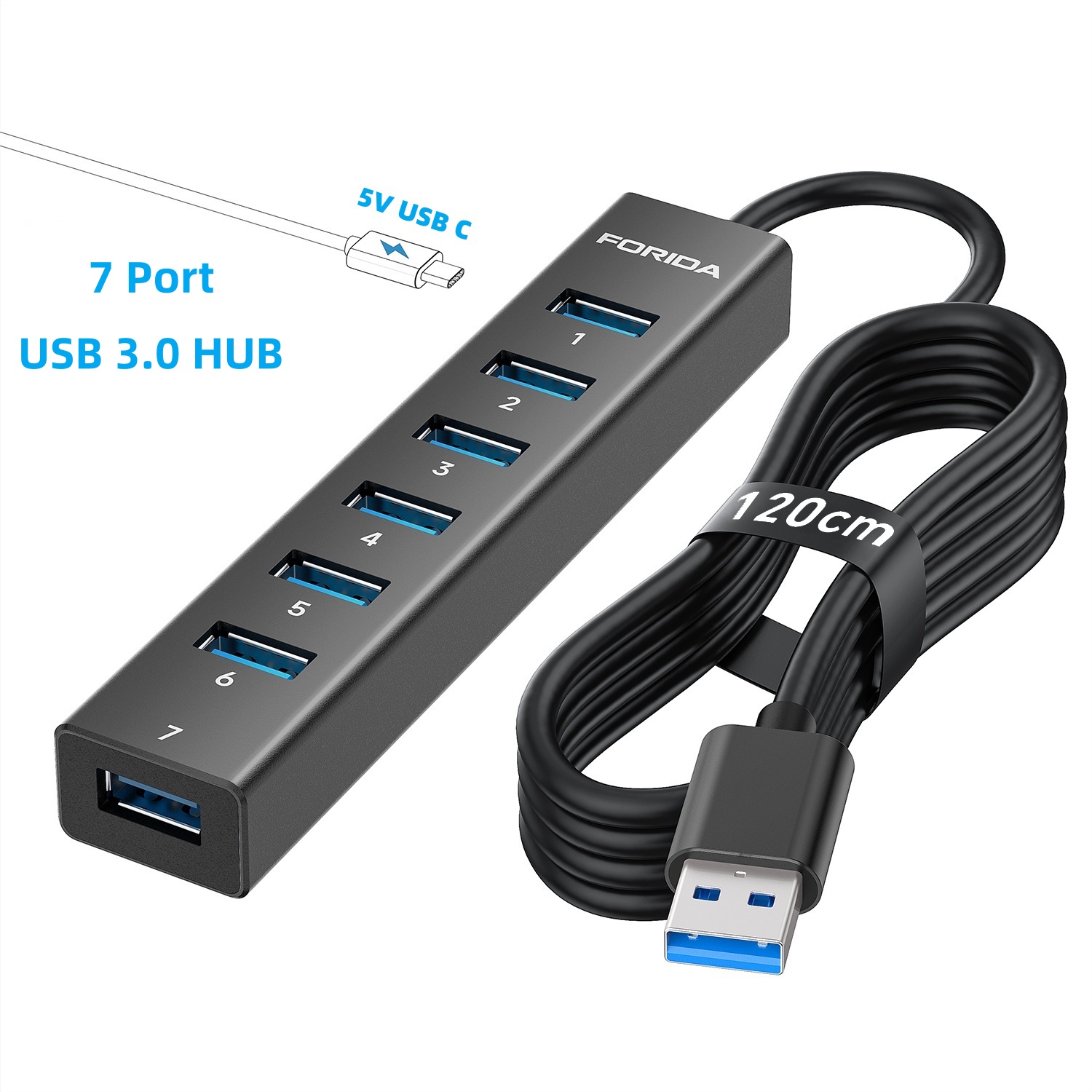 Laptop Accessories Hub - FORIDA 7 Ports 5Gbps USB A