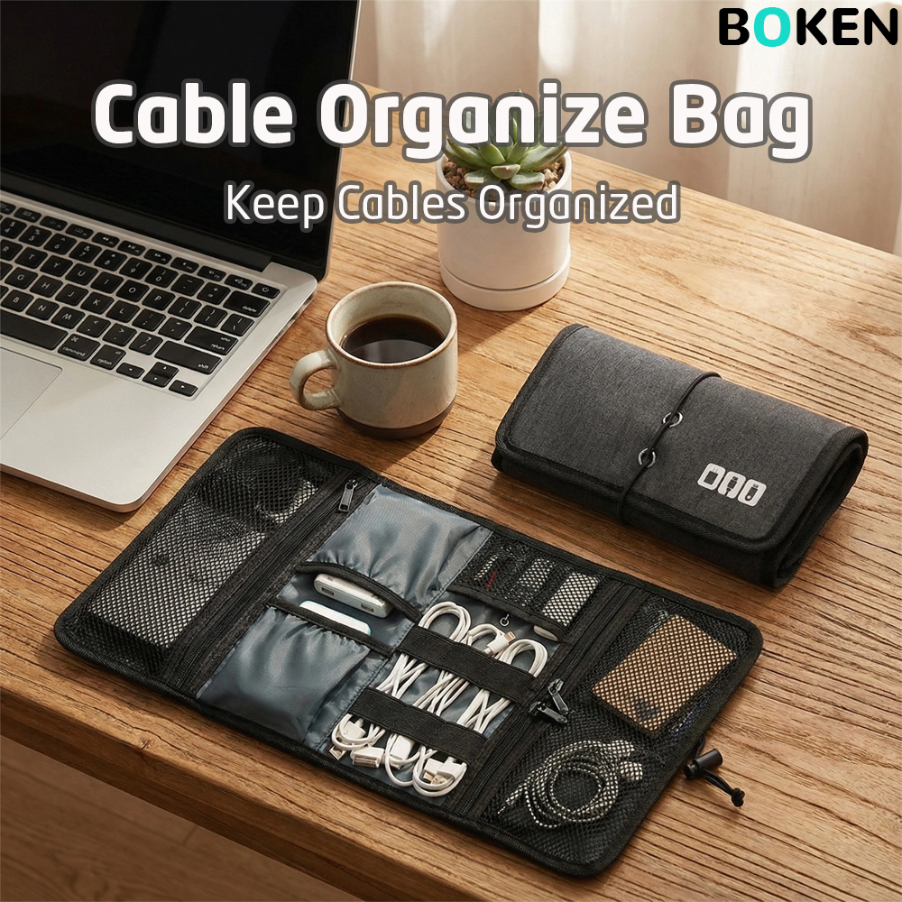 Cable Management Bag - Portable Foldable Travel Cable Organizer Bag