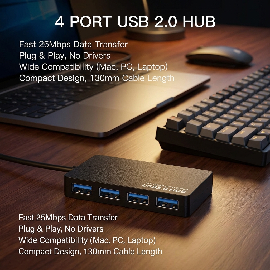 High-Speed USB 2.0 Hub 4-Port  - Laptop Accessories Hub 리뷰 및 가격