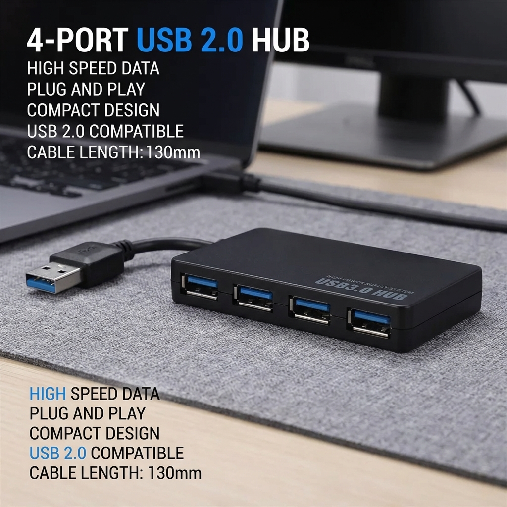 High-Speed USB 2.0 Hub 4-Port  - Laptop Accessories Hub 리뷰 및 가격