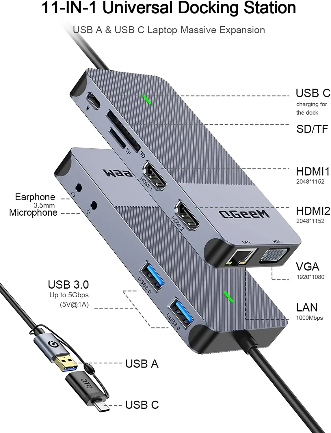 QGeeM USB 3.0 Docking Station, - Laptop Accessories Hub 리뷰 및 가격