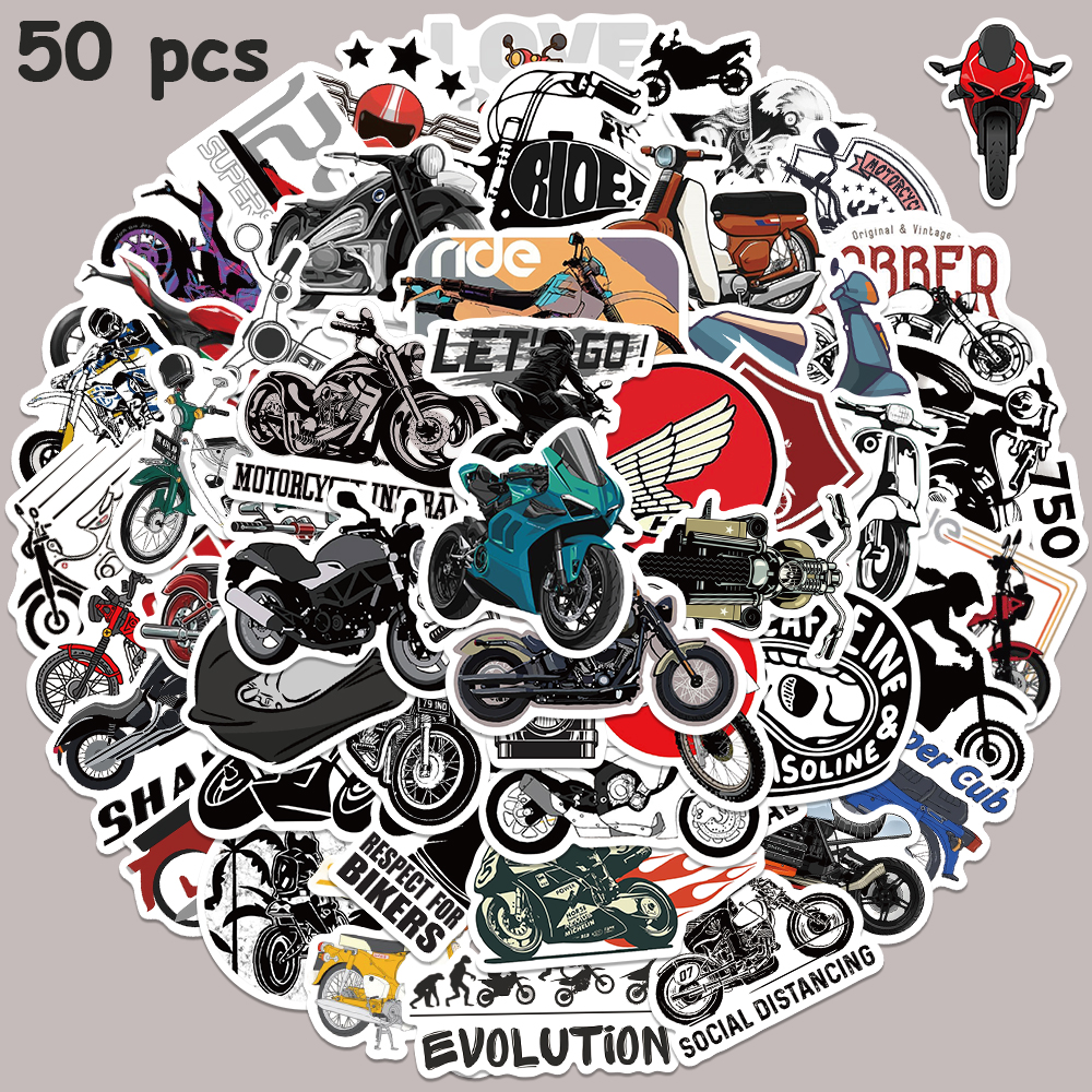 50pcs Retro Motorcycle Sticker - Laptop Accessories Aesthetic 리뷰 및 가격