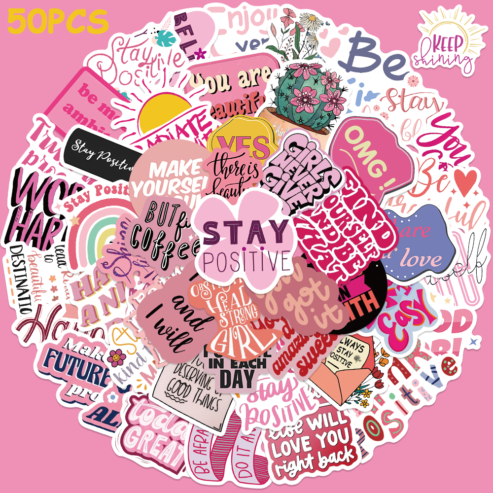 50pcs Pink Inspirational Phras - Laptop Accessories Aesthetic 리뷰 및 가격